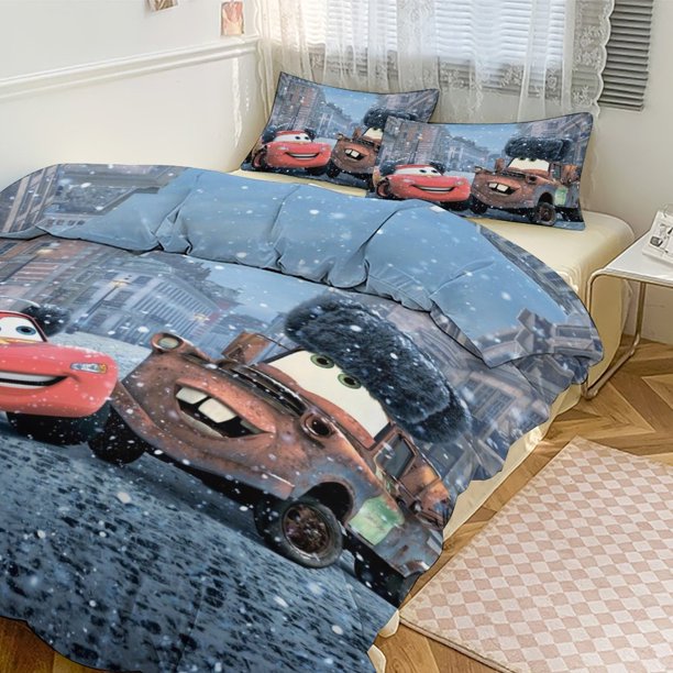 Cars Lightning McQueen Print Bedding Set Pattern Duvet Cove Set 3 Pieces 1 Quilt Cover And 2 Pillowcases for Women Men Teens