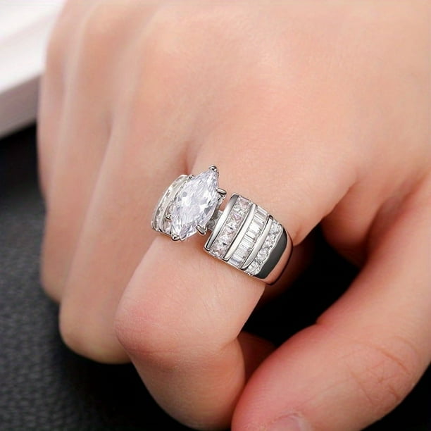 Shiny Zircon Engagement Ring with Sparkling Band - Perfect for Weddings, Anniversaries, and Special Occasions