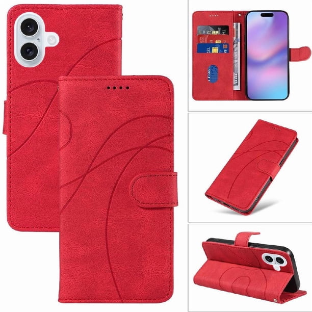 Funda tipo cartera con tapa para iPhone 17 con tarjetero, soporte y cubierta magnética Rojo
