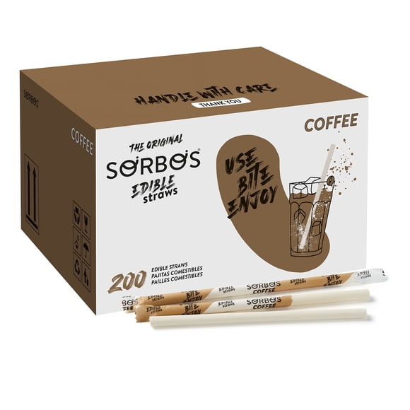 Pajitas comestibles SORBOS con sabor a café 100% biodegradables 200