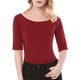 thumbnail image 2 of INSPIRE CHIC Camisetas de Mujer para Regreso a Clases con Cuello de Barco, Mangas Medias, Ajustadas, para Capas, Suaves, Talla S, Rojo, 2 of 8