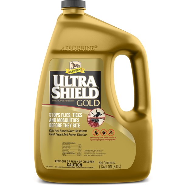 Absorbine UltraShield Gold Insecticida y Repelente de 128 oz para más de 100 Insectos, Uso en Caballos