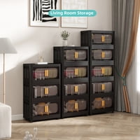 M&Ms - Black,20"" Side Wide Folding Storage Cabinet ,5 Tiers,19.69""×11.81""×50.00"",Collapsible Storage Bins With Magnetic Door, Plastic Storage Cabinet With Wheels