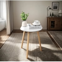 Hogarly - Mesa Auxiliar Redonda Blanca 50 Cm Diámetro Estilo Nórdico