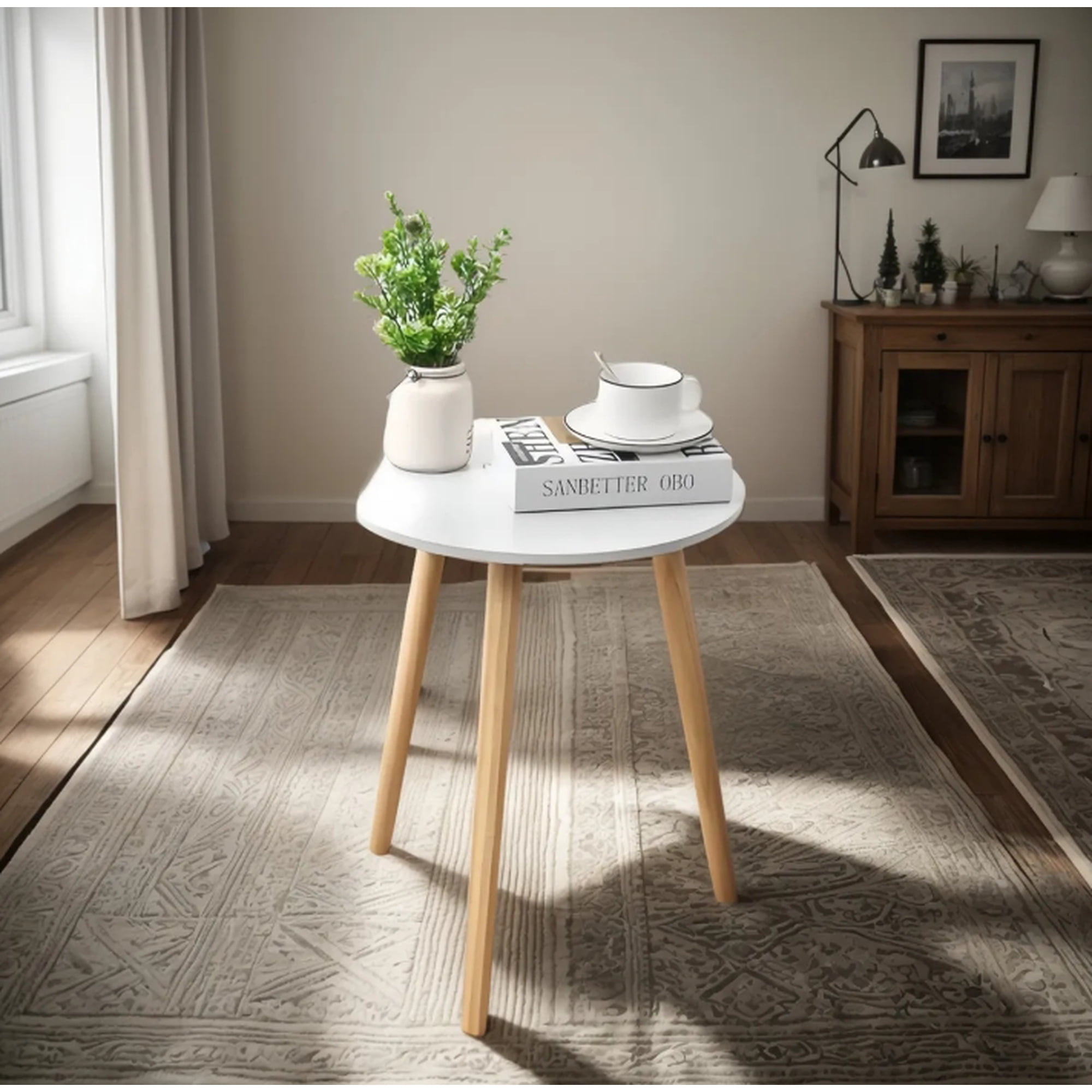 Hogarly - Mesa Auxiliar Redonda Blanca 50 Cm Diámetro Estilo Nórdico