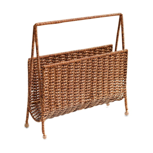 Estantería para libros y revistas, cesta, estante de pie, soporte de metal, rústica, versátil, aspecto ratán, para sofá o dormitorio, mesita de noche,