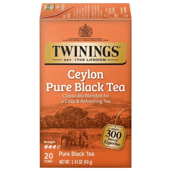 Tea Twinings Ceylon Pure Black, 20 bolsas (paquete de 6), con cafeína