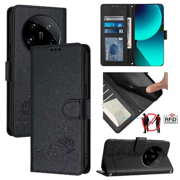 Funda tipo cartera FOXDOCK para Xiaomi 14 Ultra 5G con soporte, ranuras, RFID, diseño de gato
