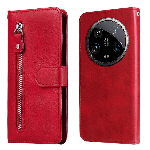 Funda con Cremallera para Xiaomi 14 Ultra 5G, Carcasa Cartera de Cuero PU con Soporte y Tarjetero