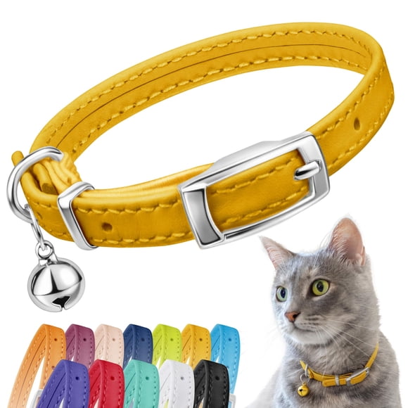 Collar Para Gato De Cuero Con Campana Y Correa De Seguridad