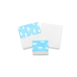 Garey - Juego De Sábanas Para Cuna Pack And Play 112X138 Diseño Nube Celeste