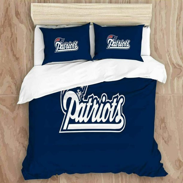 Retro Patriots Football Logo Lettering Quilt Duvet Cover Set 3-Piece Bedding Set