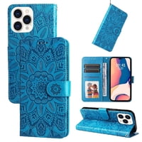 Funda Tipo Cartera Foxdock Para Iphone 14 Pro Max , Diseño Girasol En Relieve, Cuero Pu, Cierre Magnético, Soporte Y Tarjetero
