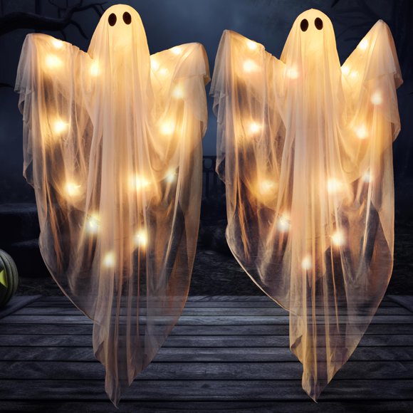 Joyin para colgar en Halloween, diseño de fantasmas, 2 unidades, 120 cm, luz LED