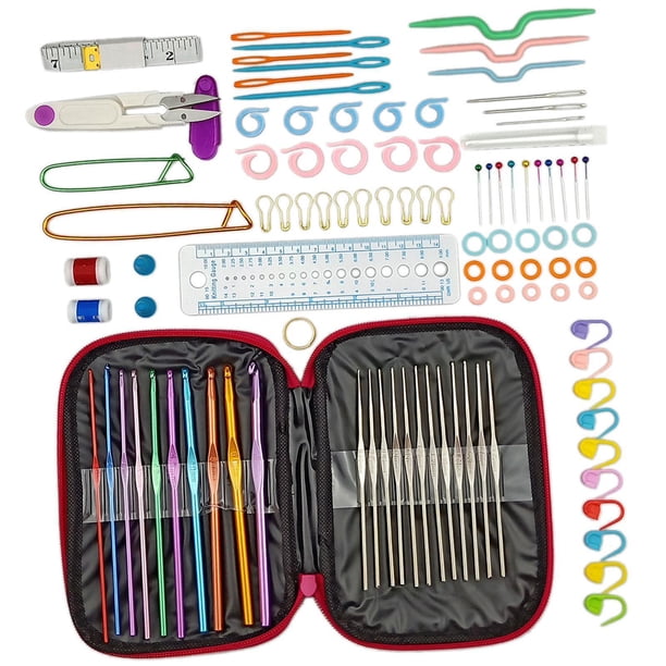 Conjunto de ganchos de ganchillo con tijeras, suministros para manualidades de hilo, herramientas de costura con mango ergonómico ligero, alfileres de