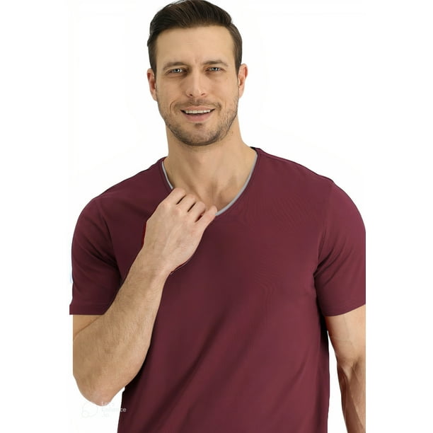 Polera Hombre Manga Corta Cuello V Burdeo Tallla M