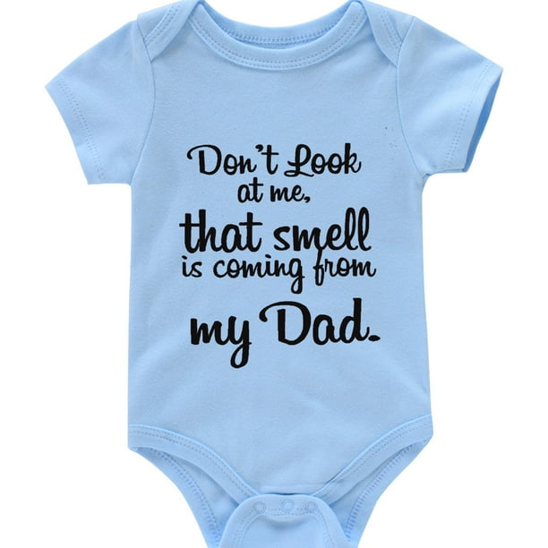 Newborn Infant Short Sleeve Cotton Romper "DON'T LOOK AT ME" Graphic Crew Neck Bodysuit Onesies For Baby Girls And Boys Toddler Summer Clothes