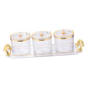 Bothyi - Juego De Botes Para Condimentos Simples Y Elegantes De 3 Piezas Con Tapa De Cuchara Y Base Transparente