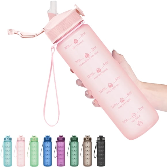 Botella de Agua Hyeta 950 ml con Pajilla y Marcador de Tiempo