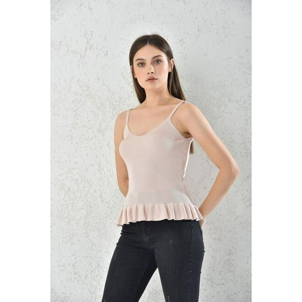 Body Mujer Beige Con Vuelo Sin Mangas Talla S