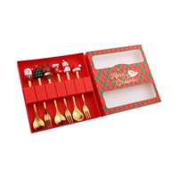 Magideal - Juego De 6 Piezas De Cucharas De Café Navideñas, Cubiertos, Tenedores De Pastelería De Acero Inoxidable Y Cuchara De Té Para Mezclar Azúcar En Fiestas Caja Roja