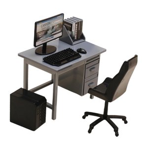 Bothyi - Muebles Para Casa De Muñecas, Accesorios De Escenografía, Conjunto De Muebles De Oficina, Decoración Para Casa De Muñecas, Escritorio Gris