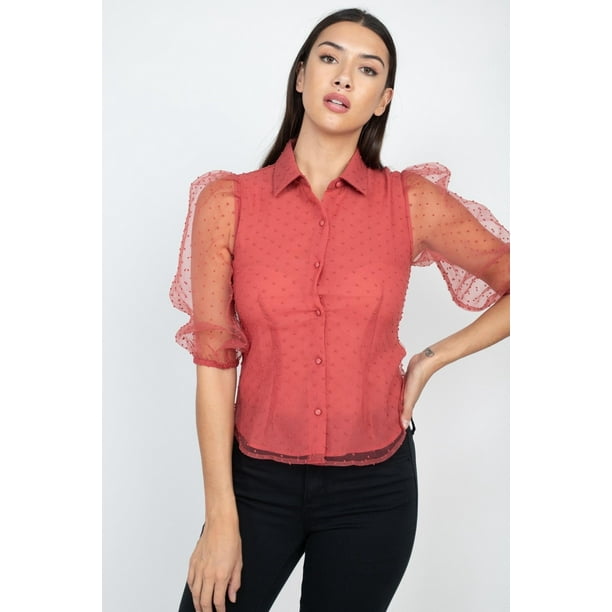 Blusa con Estampado de Puntos en Contraste