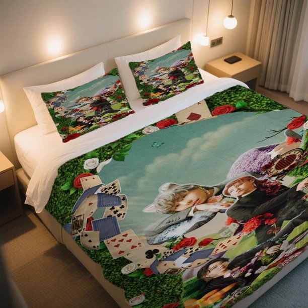 Mrs. GREEN APPLE Wonderland Printed Duvet Cover Set Includes 1 Duvet Cover and 2 Pillowcases Machine Washable