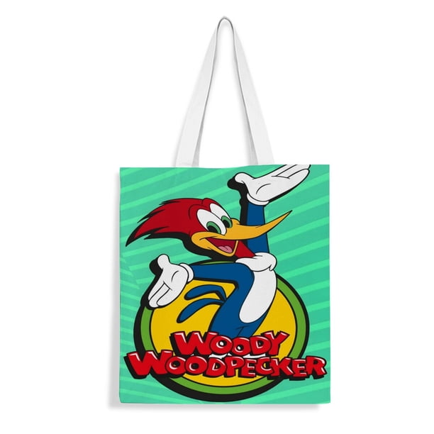 Woody Woodpecker Bolso de tela con estampado de lienzo para mujer, bolsa de compras reutilizable y estética, con cremallera interior, regalo para mujer,40*40cm.