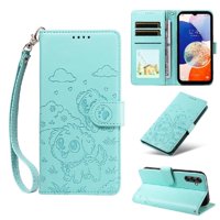 Funda Billetera Foxdock Compatible Con Samsung Galaxy A14, Diseño Perrito Tierno, Ranuras Para Tarjetas Y Soporte Plegable