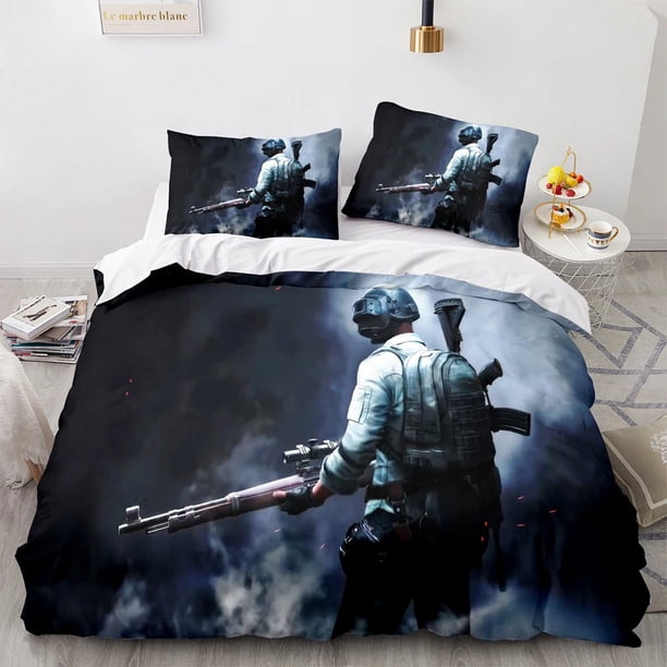 x2458 Bed SheetsPUBG Bedding Set Twin Full Size Game PUBG Bed Set Aldult Kid Bedroom Duvetcover Sets Menwomen 3-Piece Bedding Set (1 Duvet Cover + 2 Pillow Shams) nj2458