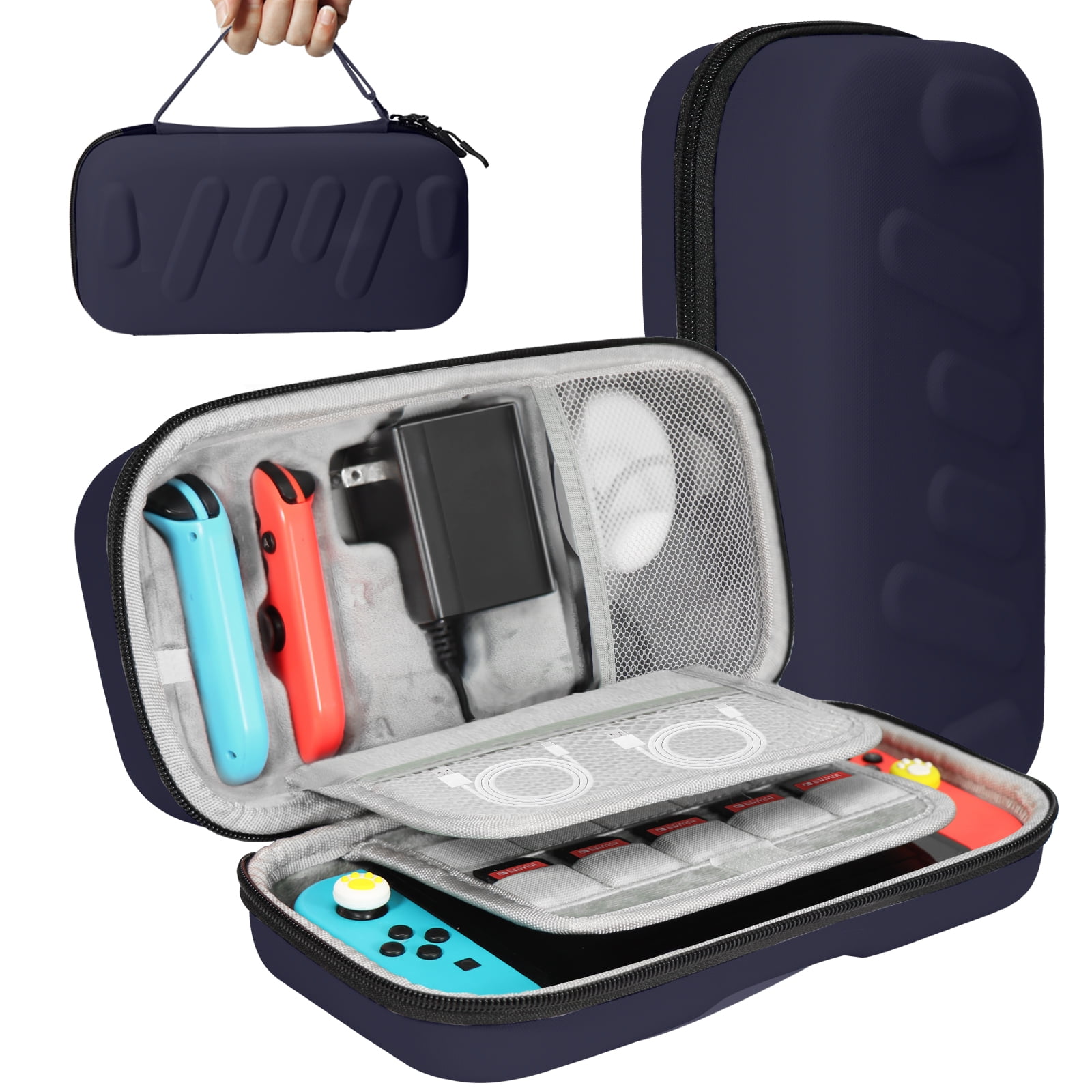 Genérico - Funda De Transporte Rígida Y Duradera Compatible Con Nintendo Switch Oled, Mandos Joycons Y Adaptador De Ca - Bolsa Protectora De Viaje Y Almacenamiento-azul Marino