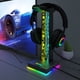 thumbnail image 4 of Soporte para auriculares de consola de juegos con hub USB, puerto de audio de 3.5 mm, base de luz RGB ajustable, accesorios, 4 of 11