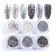 thumbnail image 1 of Set purpurina uñas 6 colores escamas gruesas arcoíris lentejuelas polvo reflectante alto brillo, 1 of 8