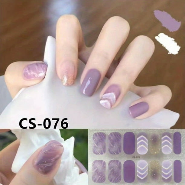 14 Pcs Gradient Purple Nail Stickers For Daily & Commuter Use, No-bake Gel, Full Cover, For Women & Girls, Suitable For Both Long And Short Nails