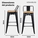 thumbnail image 5 of Pack 4 Taburetes Tolix De Madera Oscura 66cm Con Respaldo Venhouse Negro, 5 of 10