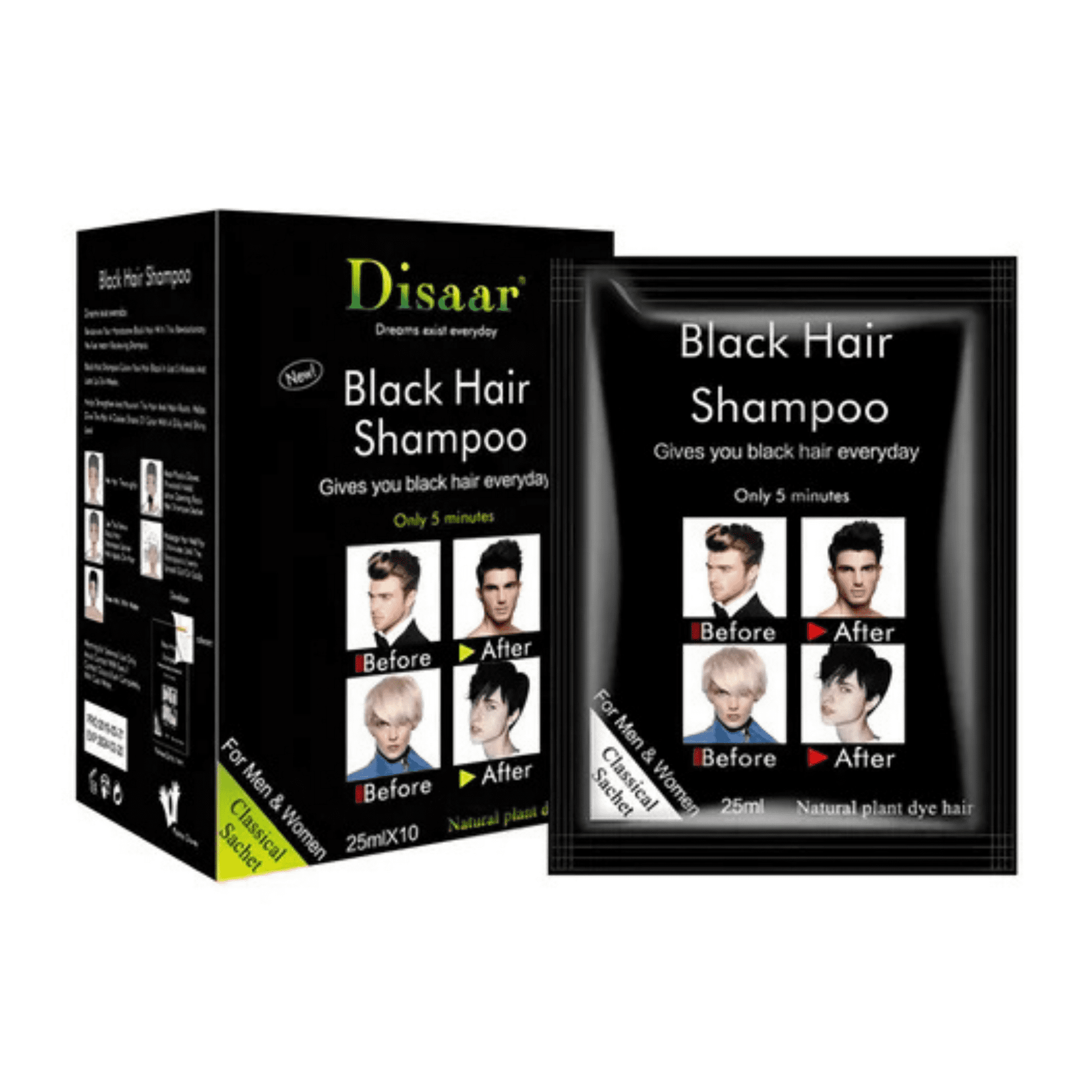 Disaar - Shampoo Colorante Negro Unisex – Cubre Canas Al Instante