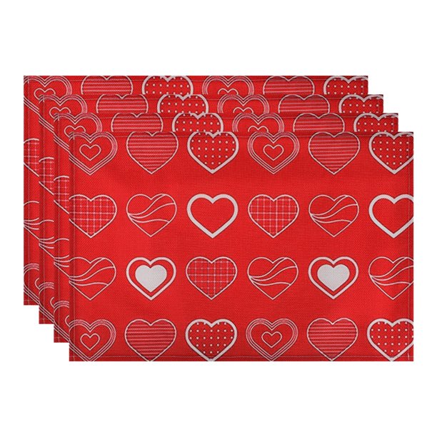 Juego de 6 Manteles Individuales Corazones de Amor, Felices Placemats de Mesa de Comedor del Día de San Valentín, Decoración de Corazón para Aniversario de Boda y Vacaciones 17.7*11.8 pulgadas