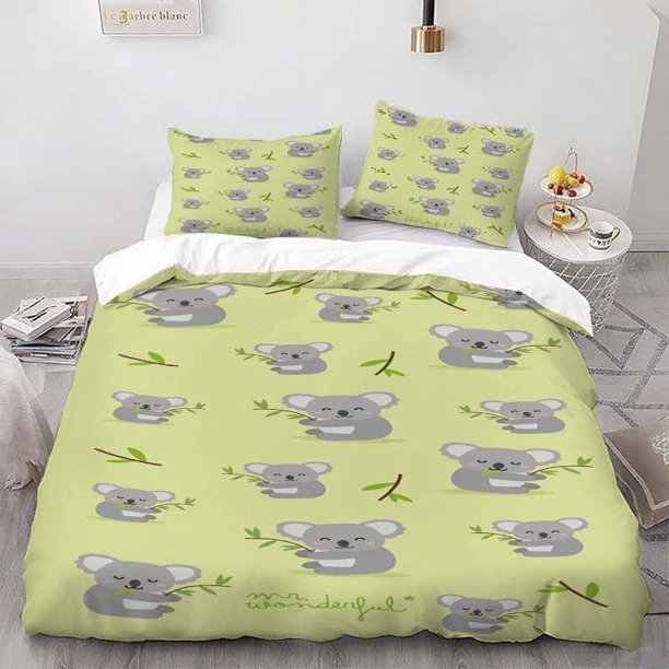 Cartoon Koala Wallpaper Theme Bedding Set | Includes 1 Duvet Cover and 2 Pillowcases Soft and Comfortable
