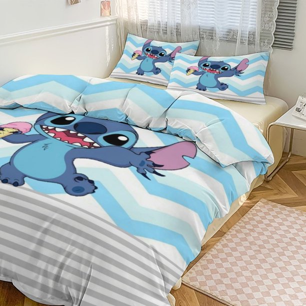 Stitch Print Bedding Set Pattern Duvet Cove Set 3 Pieces 1 Quilt Cover And 2 Pillowcases for Women Men Teens