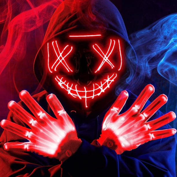Conjunto de máscara y guantes LED para Halloween, disfraz de cosplay aterrador de JOYIN