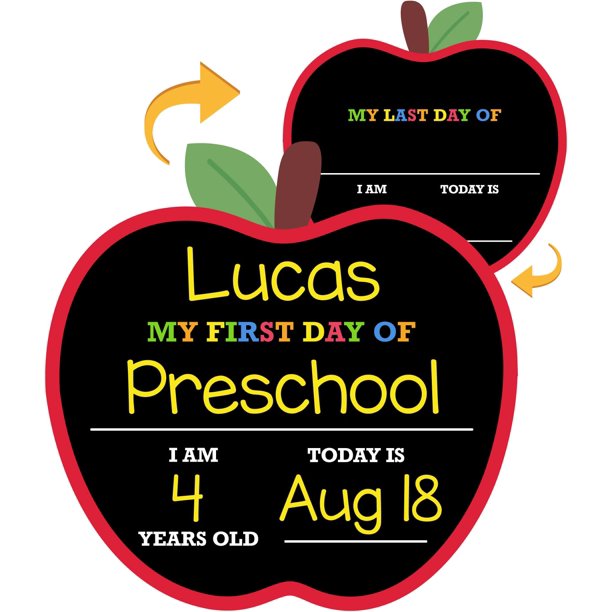 Señal con forma de manzana para el primer y último día de clase, 30 cm × 30 cm, PVC, estilo pizarra, accesorio fotográfico de borrado en seco, Día 1, señal de regreso al cole