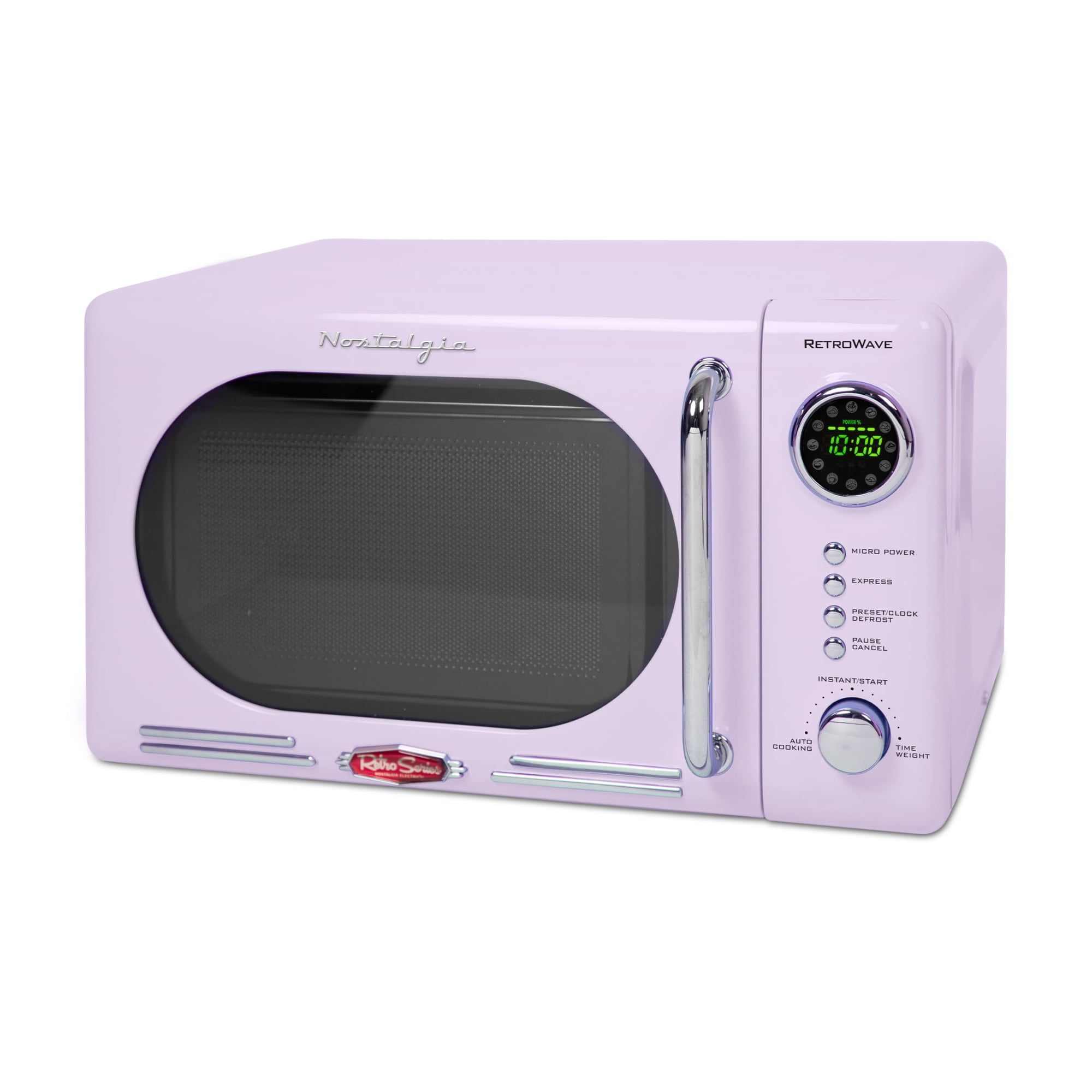 Nostalgia - Horno De Microondas Compacto Retro De 700 Vatios Con Visualización Digital Led, Bloqueo Para Niños, Fácil De Limpiar, Lavanda, 0.7 Cu. Pies