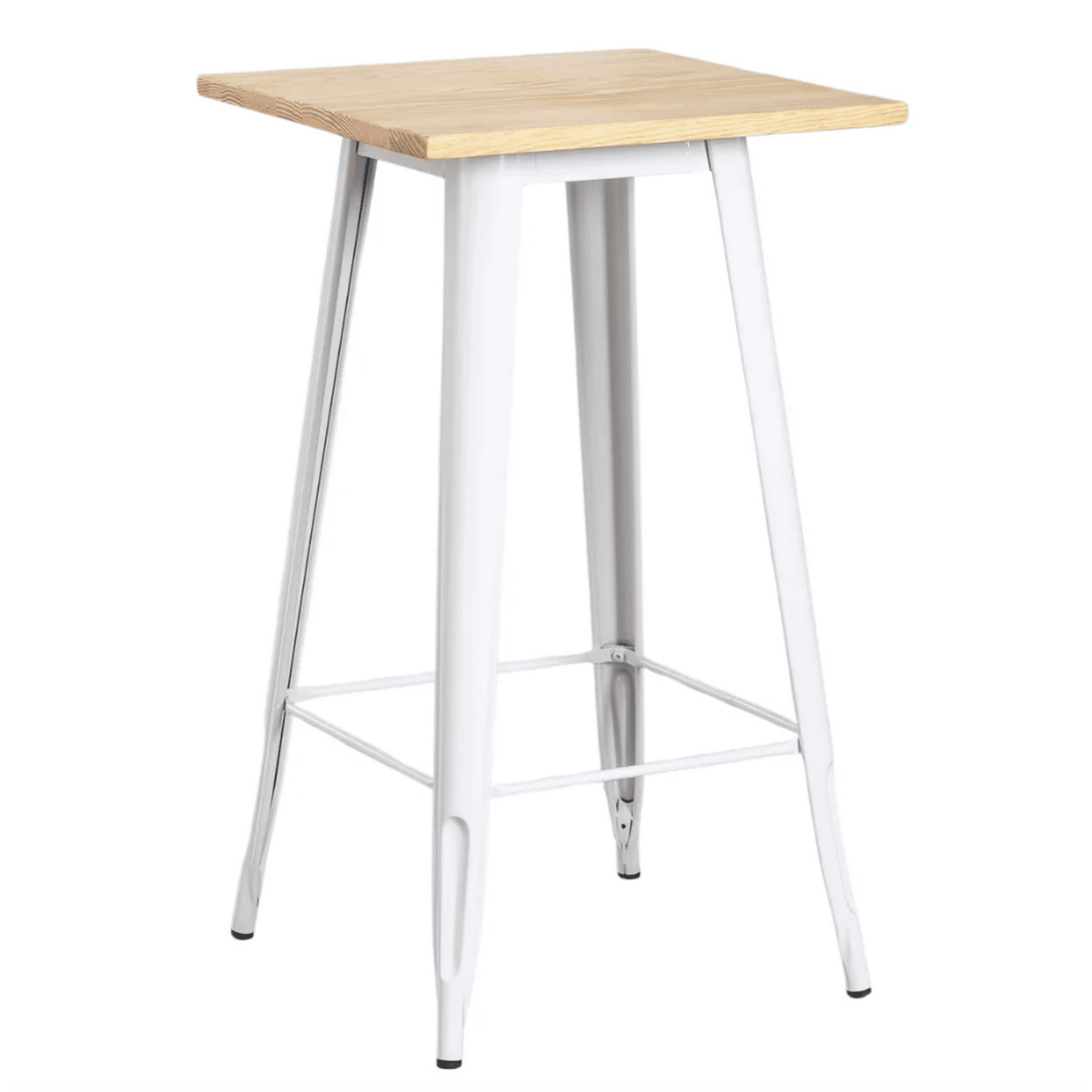 Habita2 Chile - Mesa De Bar Tolix Blanca 60x60 Cubierta De Madera Clara