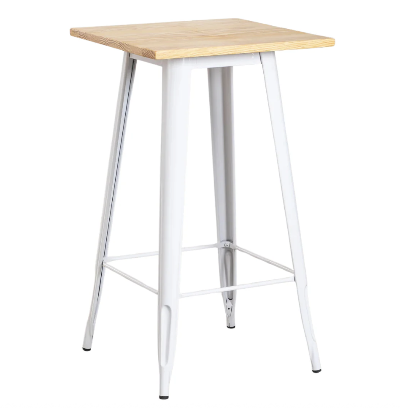 Habita2 Chile - Mesa De Bar Tolix Blanca 60X60 Cubierta De Madera Clara