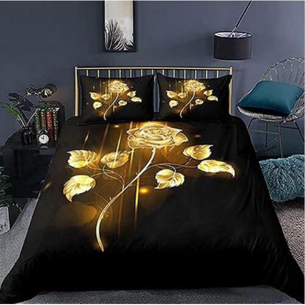 Gold Rose Flower Quilt Duvet Cover Set Super Bedclothes Bedding Soft3-Piece Bedding Set