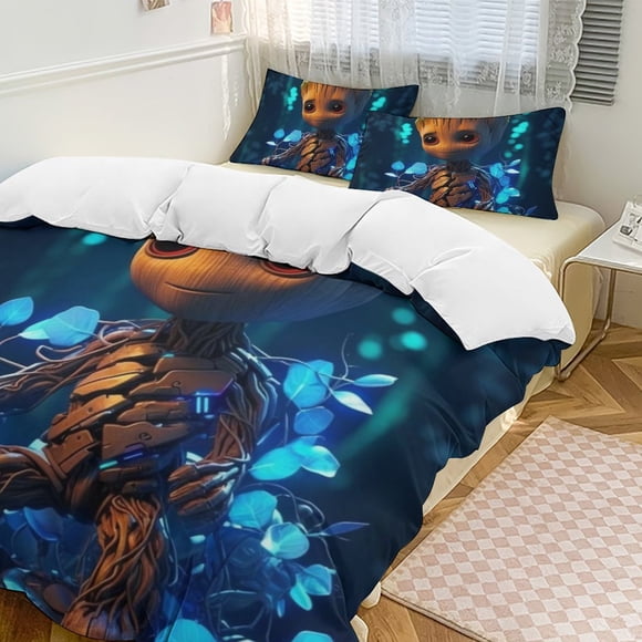 GrootCartoon Collection 3-Piece Comforter Set, Personalized Bedding Decor for Kids And Teens Bed Sheets