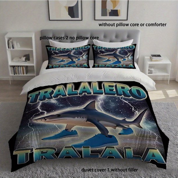 3pcs TRALALERO Shark Print Duvet Cover Set High-Quality Print