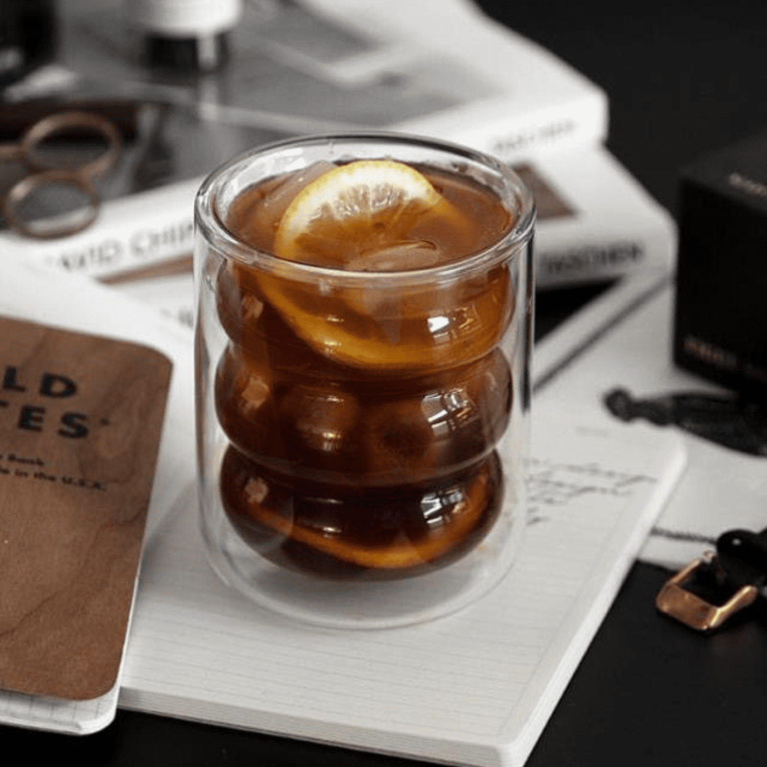 Santú Home & Deco - Set 4 Vasos Vidrio Doble Fondo Ondas Bajo