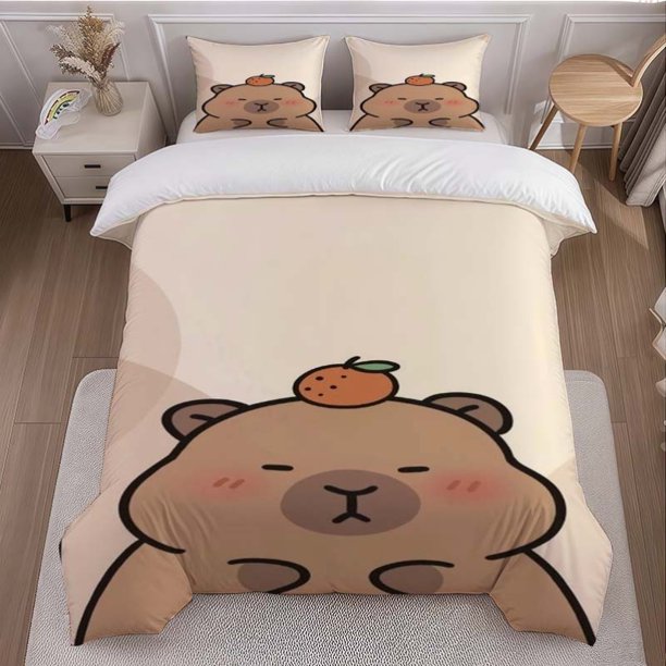 Cute Pet with Orange Head Printed Duvet Cover Set Theme Bedding 3pcs Set Duvet Cover Pillowcase Set